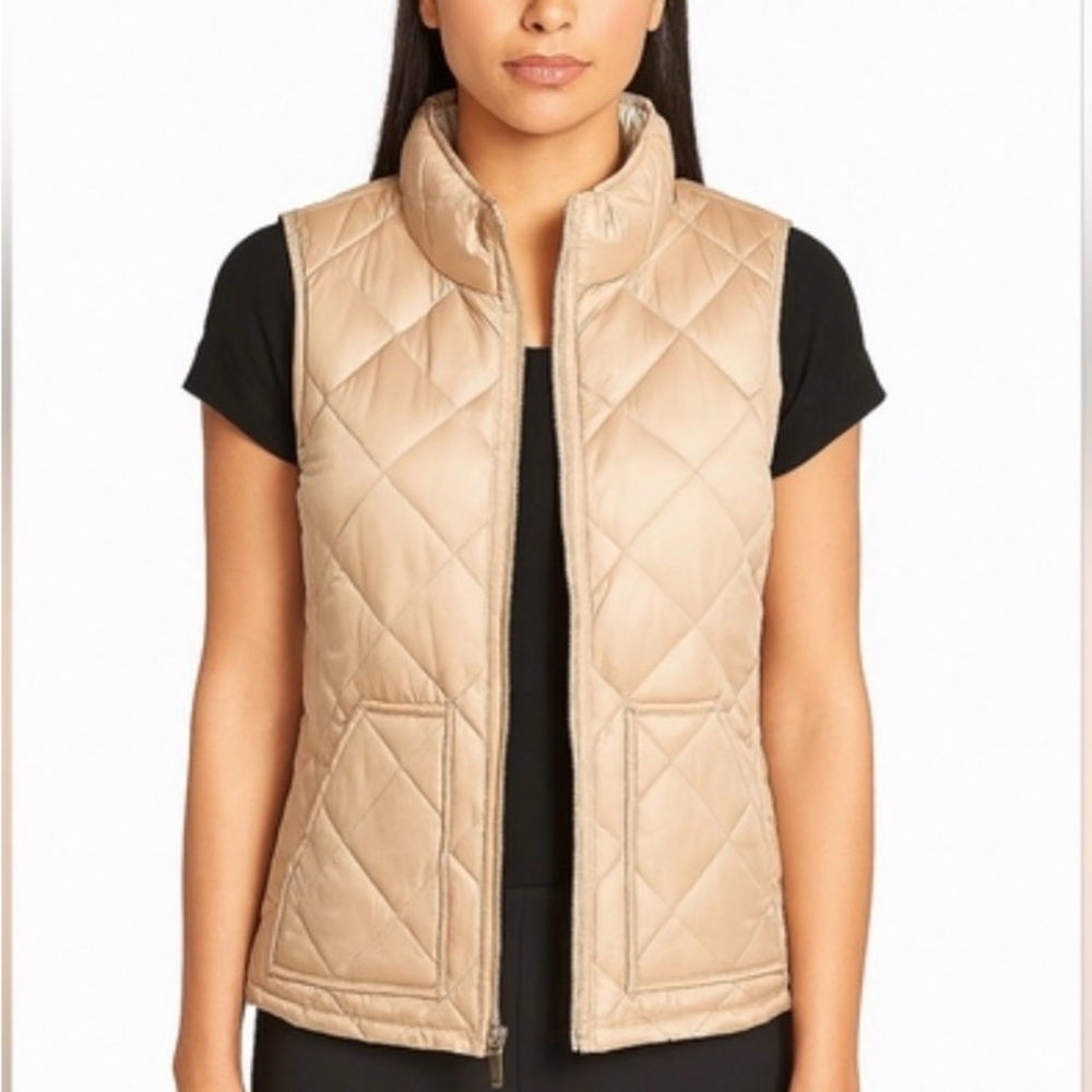 kate spade Quilted Sleeveless Puffer Vest in Beige